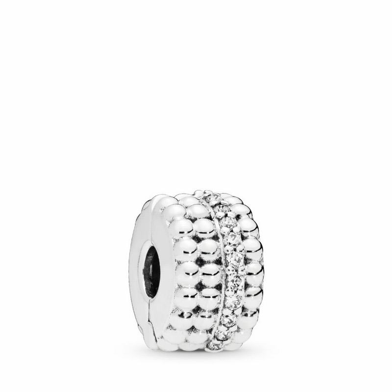 Pandora Beaded Brilliance Clip Charm Ireland - Sterling Silver/Cubic Zirconia - 576304VPT